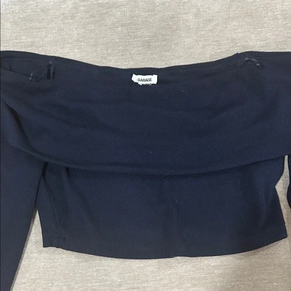 Navy blue Off-Shoulder Long Sleeve Top - Picture 3 of 4